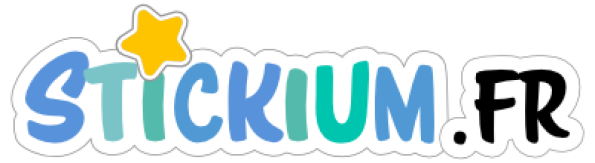 Logo coloré de Stickium.fr avec étoile et typographie dynamique pour étiquettes personnalisables.