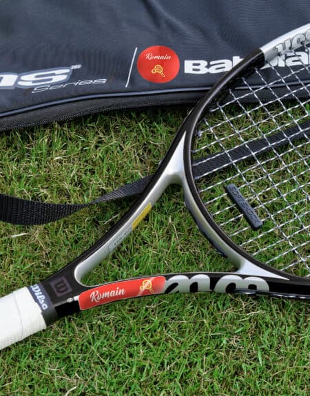 Etiquette autocollante personnalisée raquette de tennis